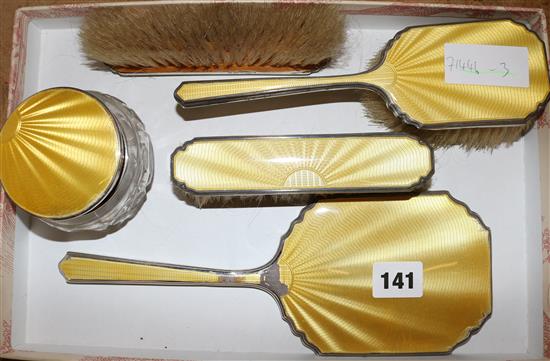 Gold enamel and silver dressing table set